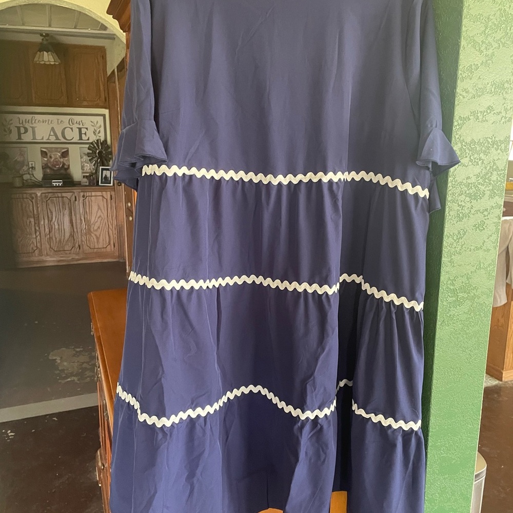 Navy Blue Dress with White rickrack details